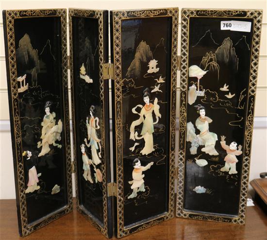 A Japanese lacquer four fold screen, H.61cm